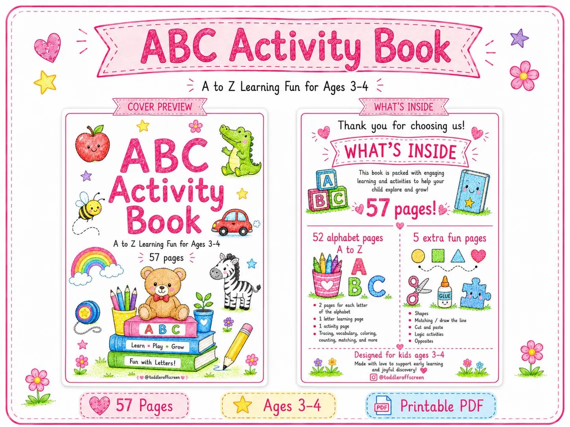 ABC Activity Book coloring & matching page
